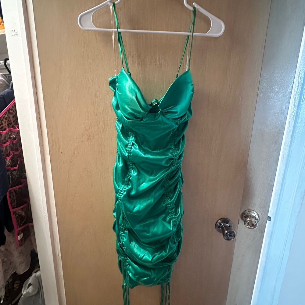 Fashion Nova Vibrant Green Ruched Mini Dress